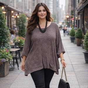Grizas 100% Silk Taupe Textured Batwing Tunic